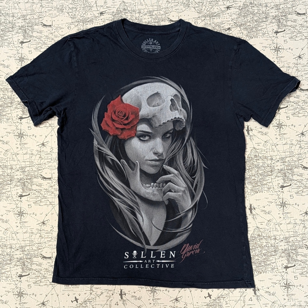 Sullen Art Collective Navy Blue Woman Skull Headdress Graphic Tee Size Medium